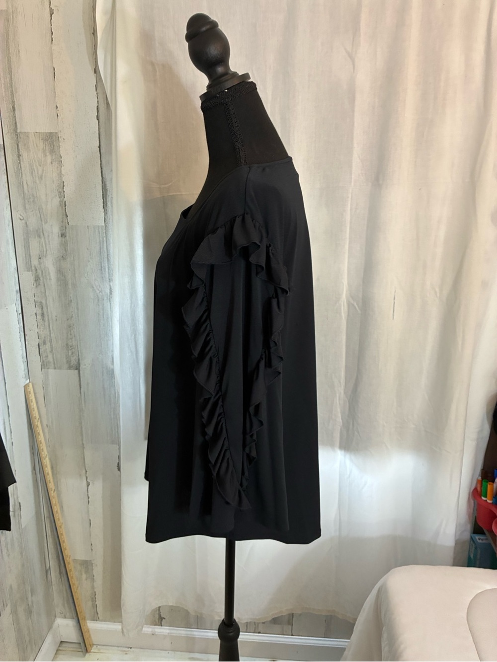 Ruby Rd. Black Square Neck Ruffle Sleeve Tunic - Picture 2 of 4